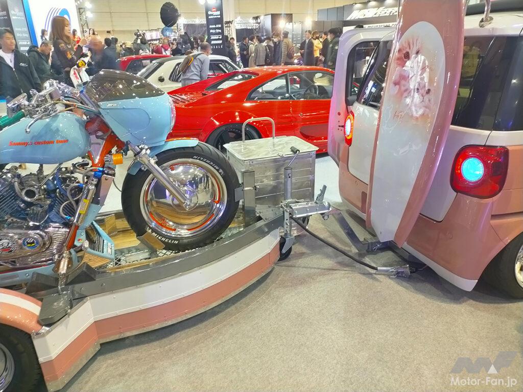 「軽自動車でバイクを牽引。かわいいムーヴキャンバスとのアンバランスさが逆に良し！【東京オートサロン2024】」の12枚目の画像