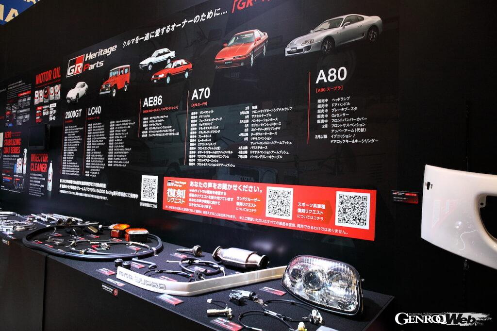 Toyota Gazoo Racingブースに設けられたGRヘリテージパーツ専用の一角