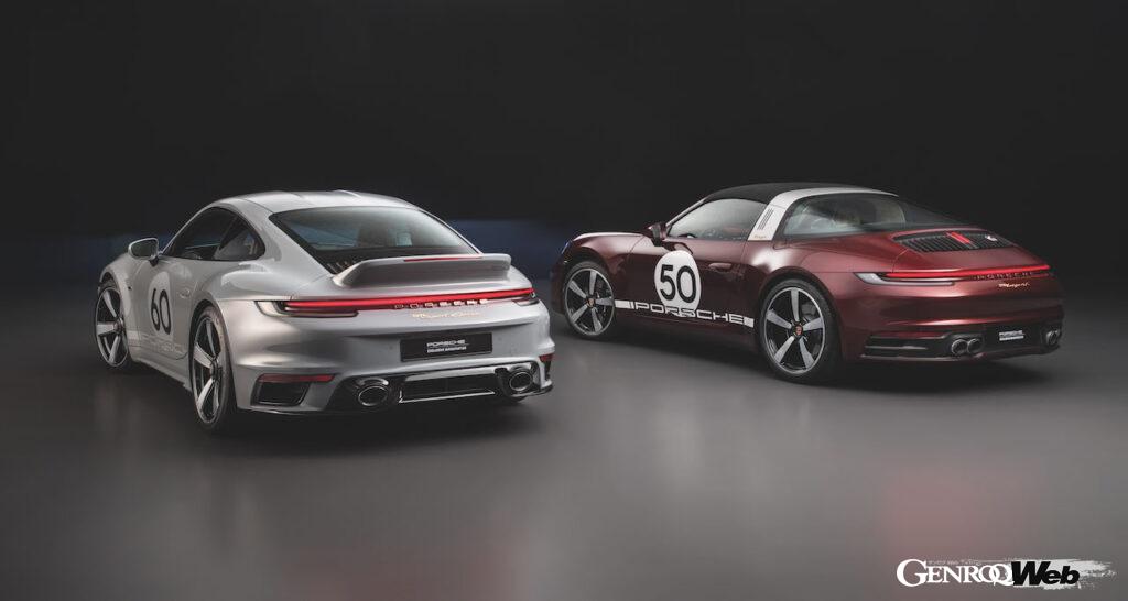 ポルシェ 911 スポーツクラシックと911 タルガ 4S ヘリテージ デザイン エディション。リヤビュー