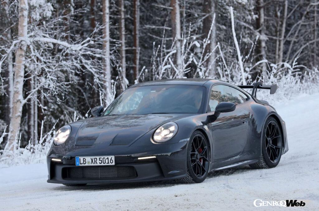 「【スクープ！】「新形状のリヤバンパー導入？」寒冷地テストを実施する「ポルシェ 911 GT3」」の1枚目の画像