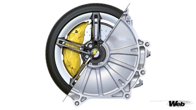 油圧ブレーキシステムと回生システムの両輪によって、制動しているポルシェ タイカン。