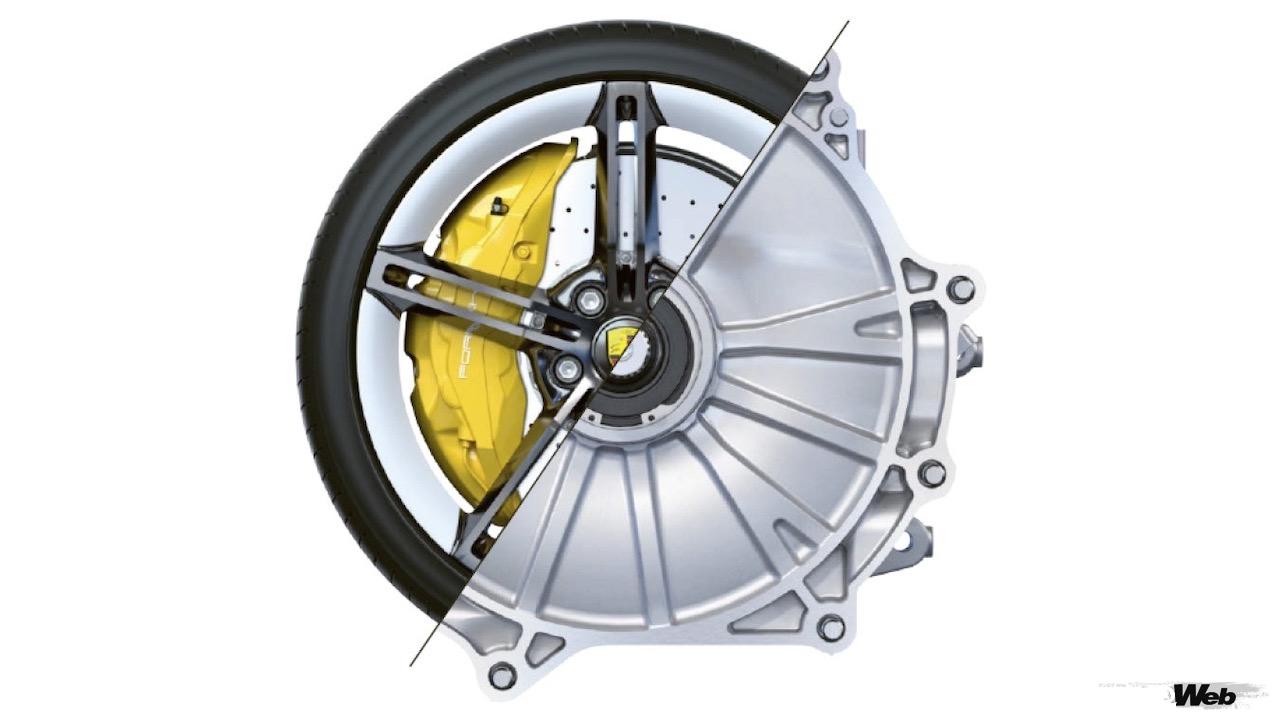 油圧ブレーキシステムと回生システムの両輪によって、制動しているポルシェ タイカン。
