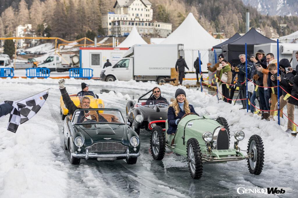 「「ザ・アイス・サンモリッツ」でリトルカー・カンパニーが開催した氷上試乗会でブガッティ、フェラーリ、アストンマーティンが共演」の1枚目の画像