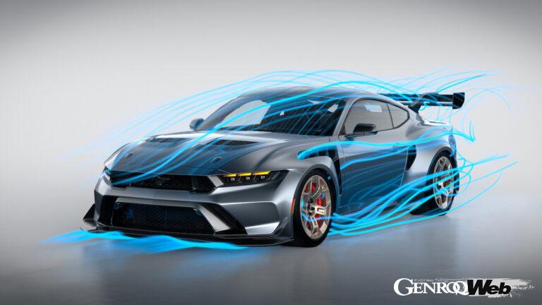 公道走行可能なGT3レーシングカーとして開発されたフォード マスタング GTD。高い目標性能を達成するため、高度なアクディブ・エアロダイナミクスが採用された。