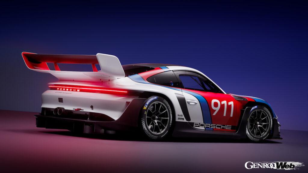 限定77台が製造されるトラックカー「ポルシェ 911 GT3 R レンシュポルト」のエクステリア。