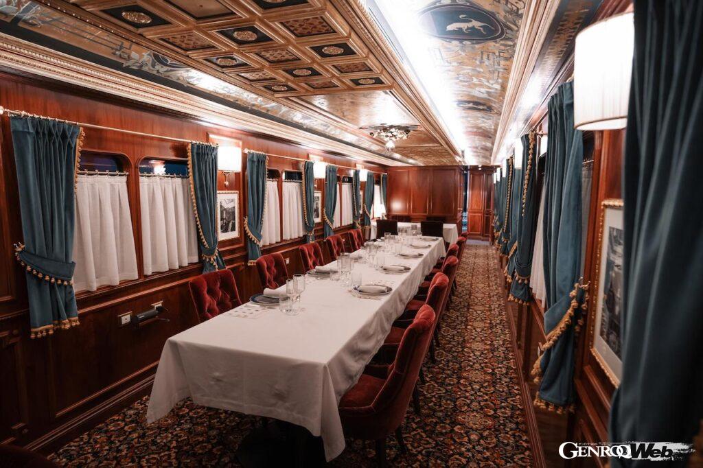 トリビュート・ツアーのスタートとなったのは、ボローニャ郊外のパラッツォ・ディ・バリニャーナ。ここでは、王族用客車を再利用したレストラン「ロイヤル・トレイン」で極上のディナーを楽しんだ。