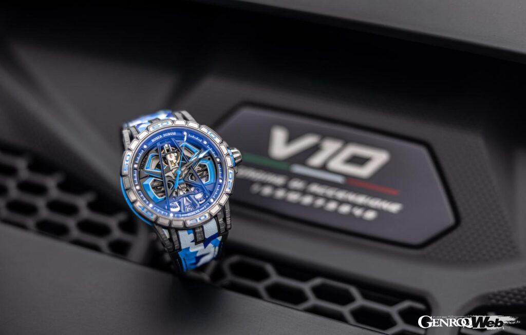 ランボルギーニ・スクアドラコルセのパートナー、ロジェ・デュブイによる時計製作体験を実施。新作の「エクスカリバー・スパイダー・モノバランシエ・ウラカン」が初公開された。