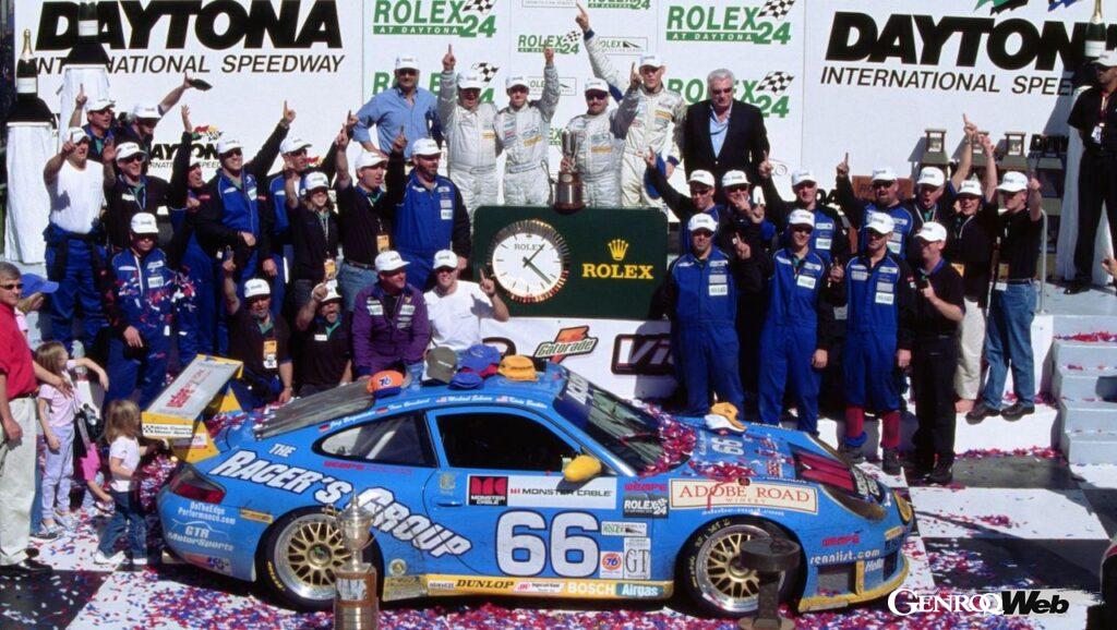 2003年のデイトナ24時間レースにおいて、プライベート参戦の911 GT3 RSを駆ったベルグマイスターは、見事勝利を飾った。
