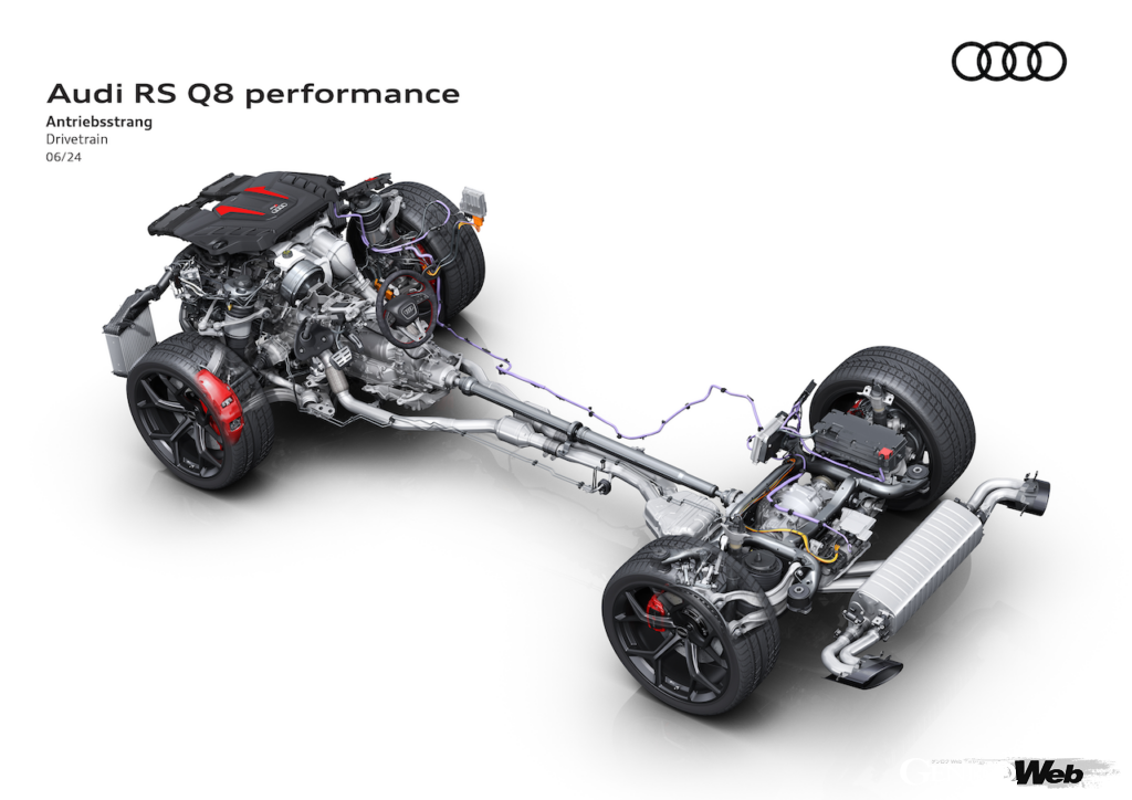 RS Q8 パフォーマンスに搭載される4.0リッターV型8気筒TFSIツインターボは、アウディ・スポーツ史上最強の640PSを発揮する。