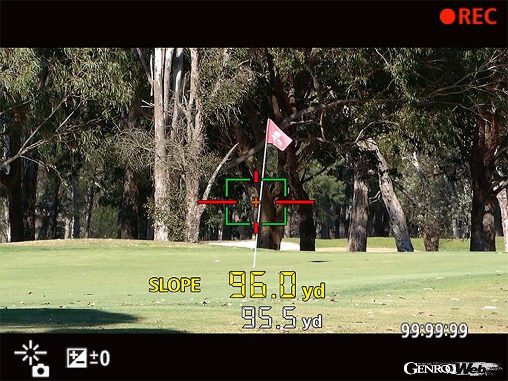 デジタルカメラなので、測定距離を写し込んだ静止画や動画の記録が可能。プレイ後に見返して、次のプレイに活かせる。キヤノンならではの強みがここにある。