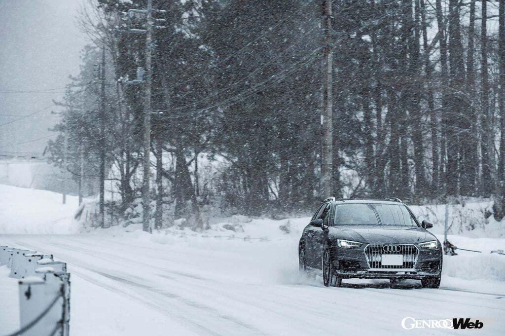 圧雪路での安心感は素晴らしい。ドライ路面と同じような気持ちで走ることができる。