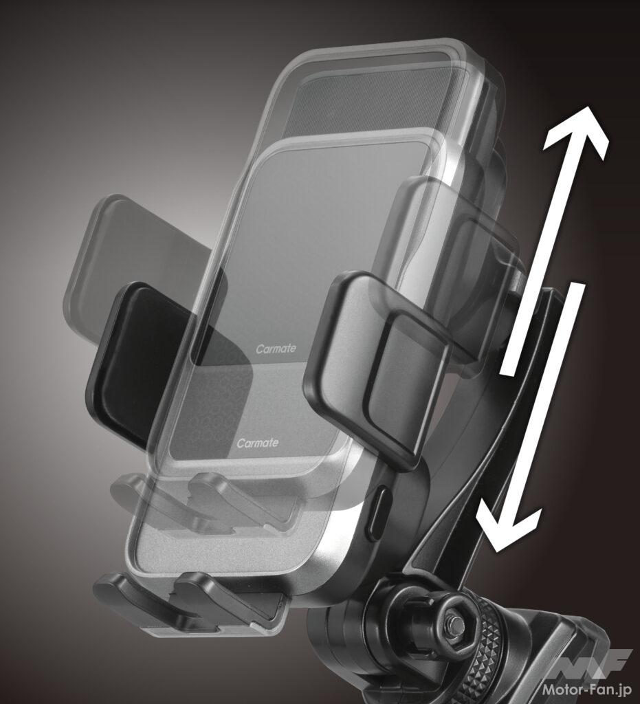「エアコンルーバー取り付けと吸盤取り付けの2タイプあり! iPhoneを自動でホールド＆ワイヤレス充電できる カーメイト 『iPhone専用電動開閉ワイヤレス充電スマホルダー』 【CAR MONO図鑑】」の3枚目の画像