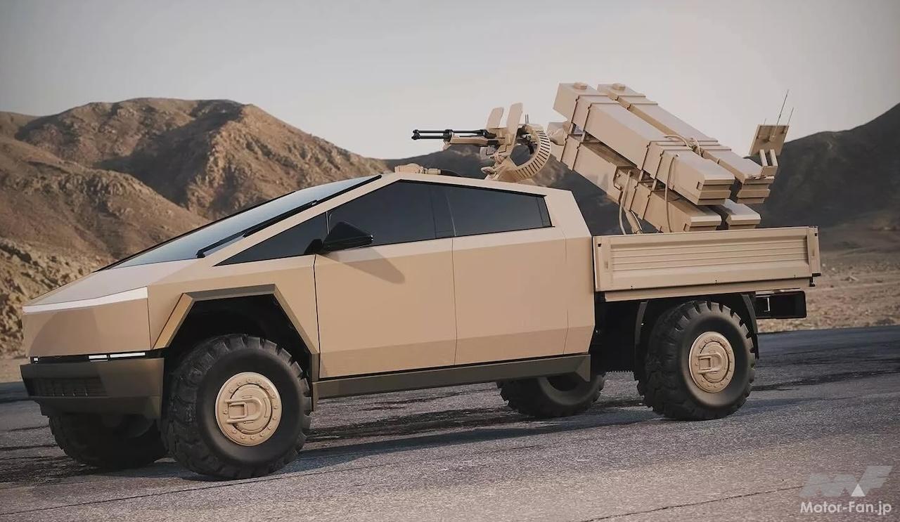 「軍用車も電動化!? サイバートラックの派生モデルとして「軍用車仕様」をデザイナーが提案!! ダンプトラックに武装モデルも？」の6枚めの画像