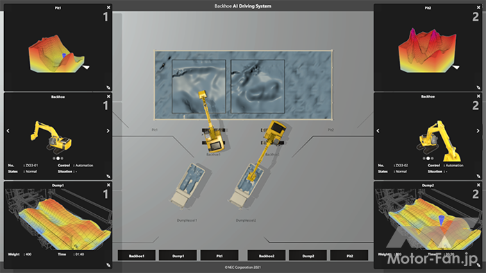 「NEC：バックホウ自律運転システムをトンネル工事現場にて実証」の3枚目の画像