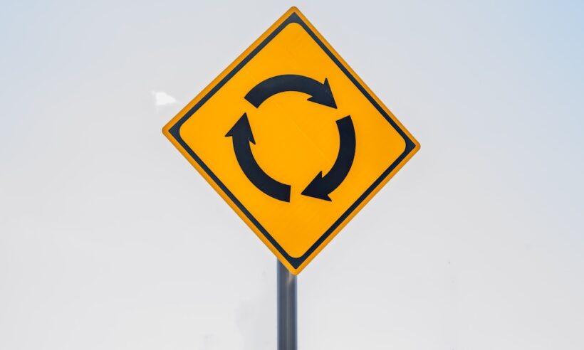 「ロータリーあり」の警戒標識