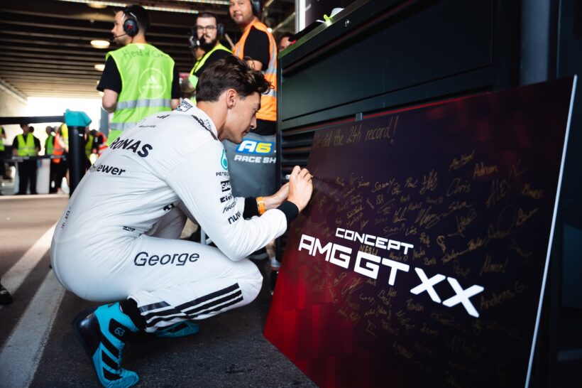 今回の耐久チャレンジには、メルセデス AMGからF1に参戦するジョージ・ラッセルも参加。コンセプト AMG GT XXのパフォーマンスを大絶賛した。