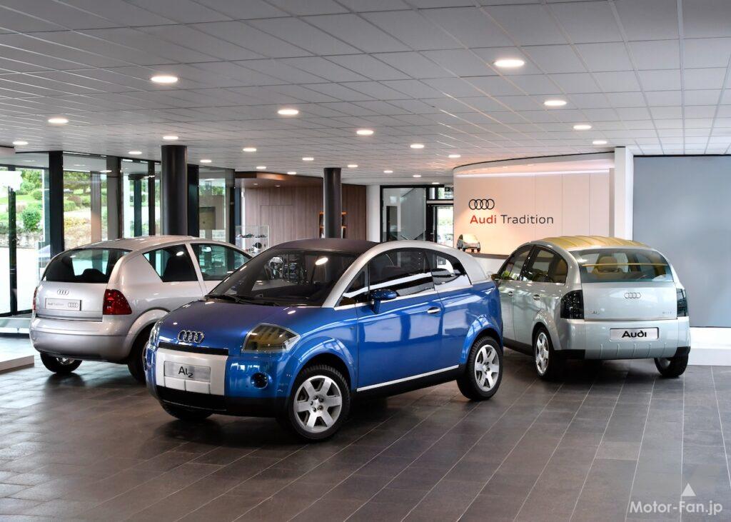 アウディはコンセプトカー「AL2」のスタイルをほぼそのまま市販化し、「A2」として販売する。写真は東京モーターショーで公開されたオープン仕様の「ライトブルー」。