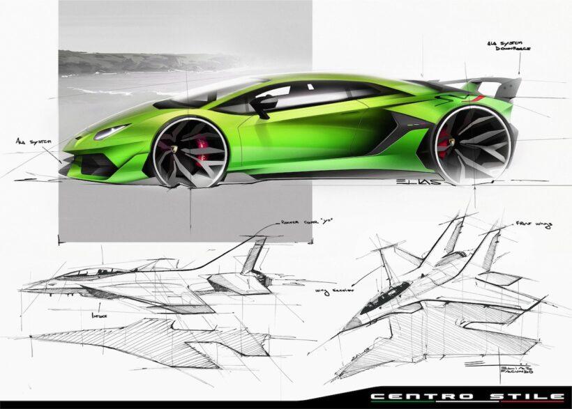 ランボルギーニの貴重なデザインスケッチ。