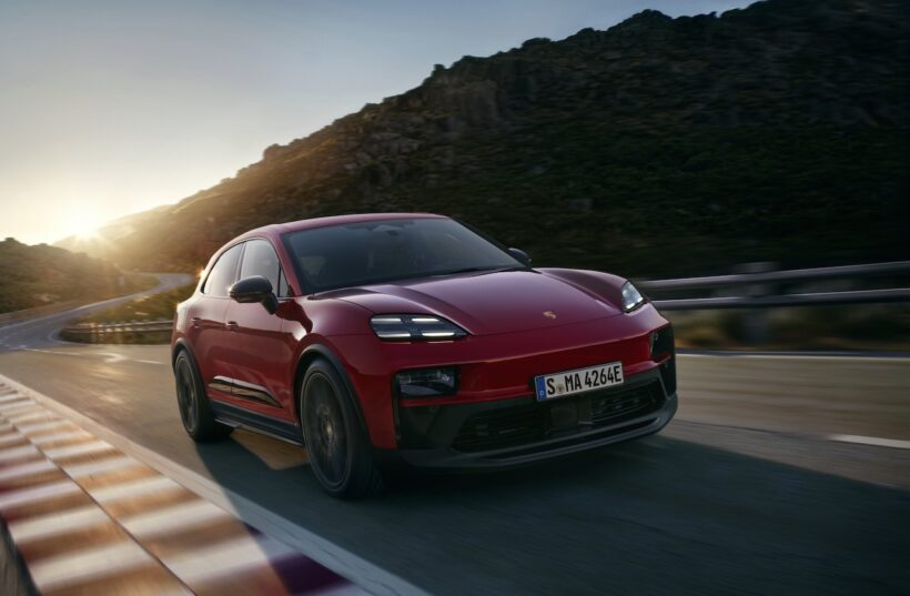 フル電動パフォーマンスSUV「マカン GTS」の走行シーン。