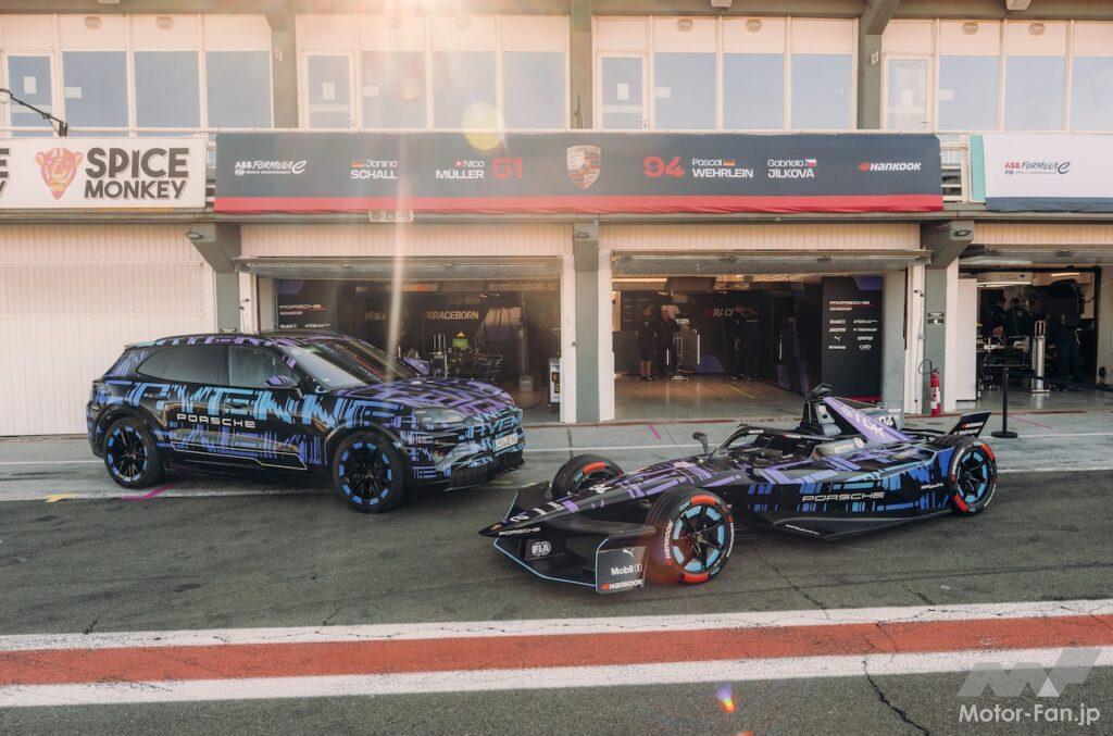 間もなく正式発表される「ポルシェ カイエン エレクトリック」と、フル電動レーシングカー「ポルシェ 99X エレクトリック」。