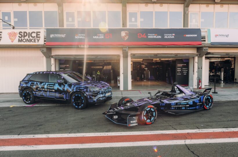 間もなく正式発表される「ポルシェ カイエン エレクトリック」と、フル電動レーシングカー「ポルシェ 99X エレクトリック」。