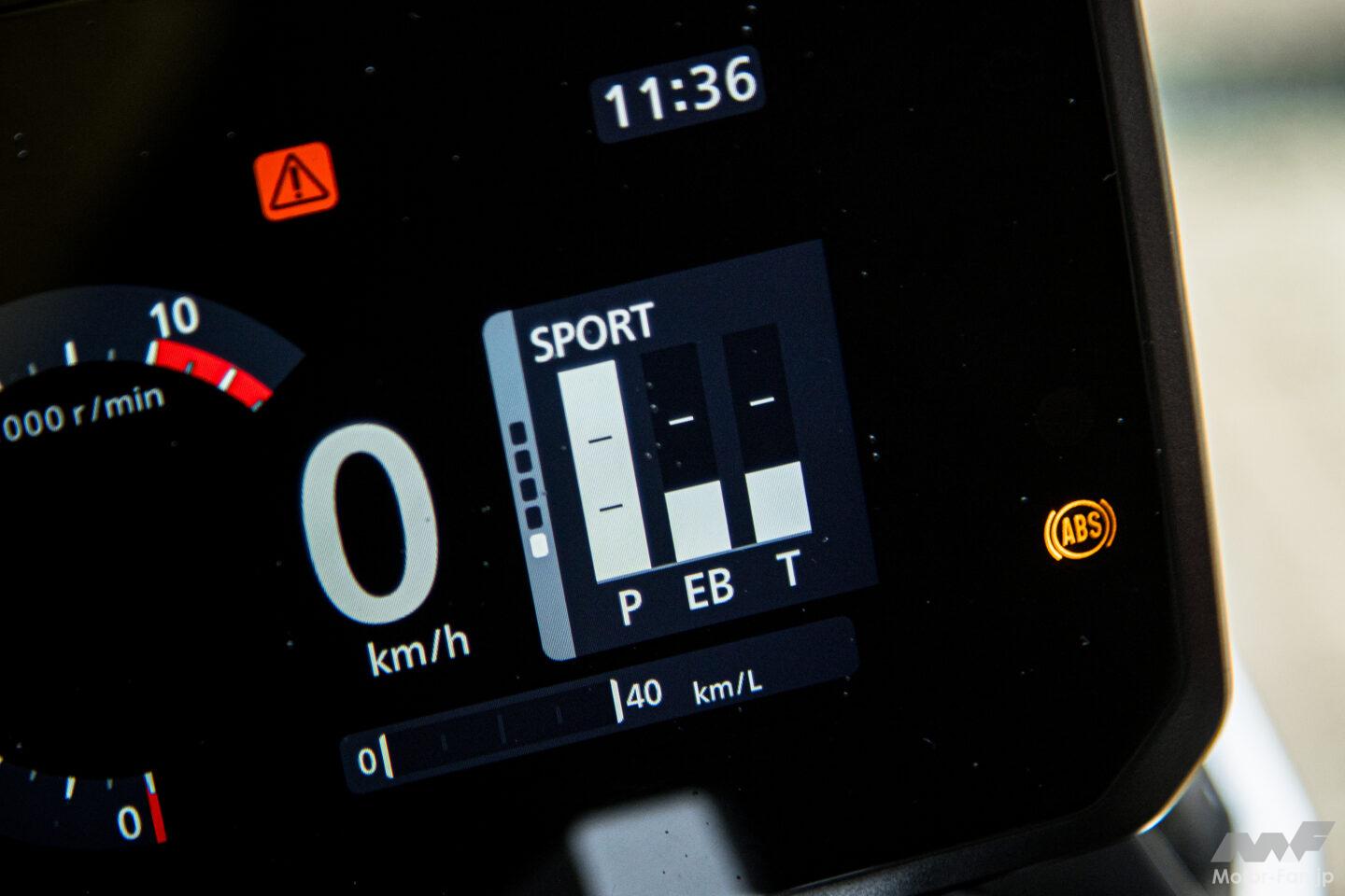 P=エンジン出力レベル、T=トルクコントロールレベル、EB＝エンジンブレーキレベルで、それぞれ3段階。