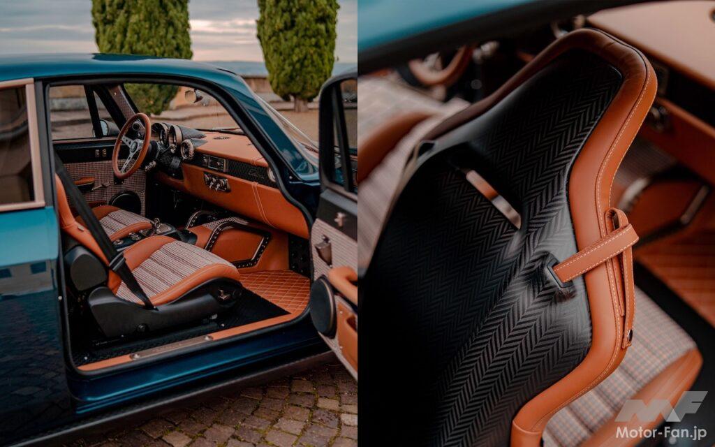 インテリアはトリュフ・ブラウンの高品質ナッパレザーに、ヘリンボーンパターン「ピエ・ド・プール」が組み合わせられた。