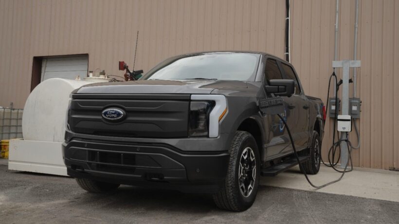 未来へとつながるBEVも、筆記体のFordを囲む青い楕円を掲げる（写真は電動ピックアップのF-150 Lightning）。