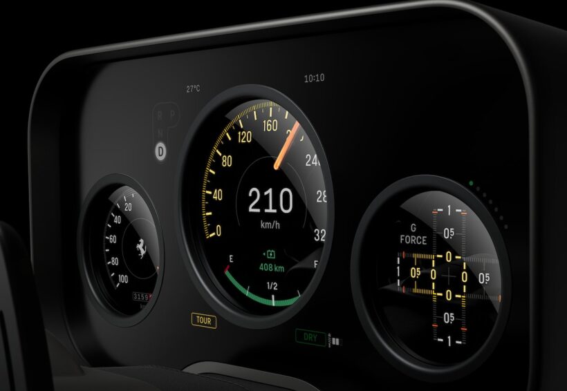 新型フル電動スポーツ「フェラーリ ルーチェ」のビナクル。