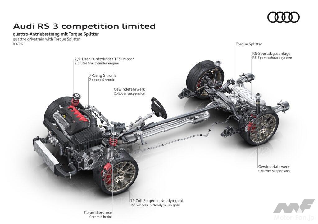 「アウディ RS 3 コンペティション リミテッド」の2.5リッター直列5気筒TFSIガソリンターボ。