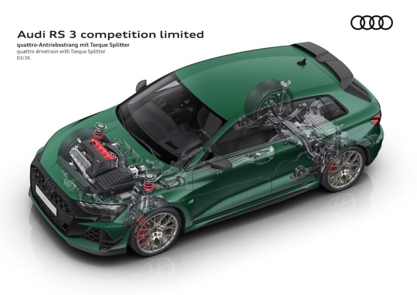 「アウディ RS 3 コンペティション リミテッド」の2.5リッター直列5気筒TFSIガソリンターボ。