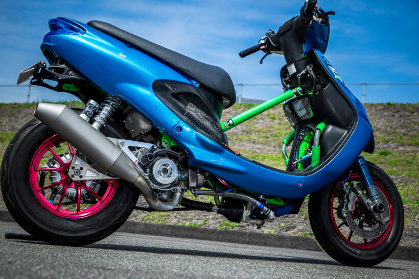 ミニバイクレース用の131ccとなっているグランドアクシスを最高速仕様 ミニバイクレース用の131ccとなっているグランドアクシスを最高速仕様