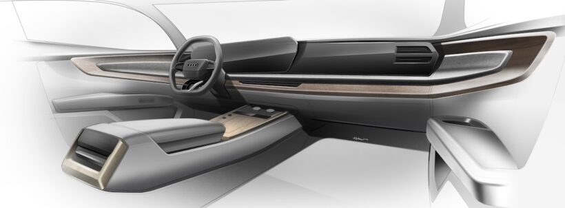 新型フルサイズSUV「アウディ Q7」のインテリアスケッチ。