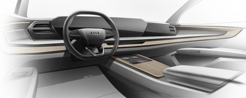新型フルサイズSUV「アウディ Q7」のインテリアスケッチ。