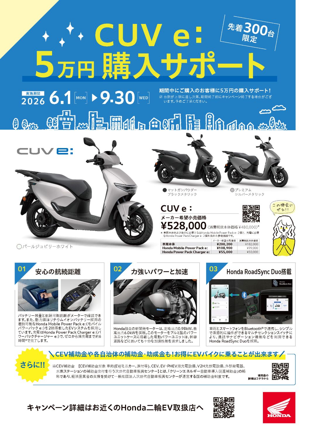電動スクーターCUV e:がお得に！ Hondaが5万円購入支援をスタート