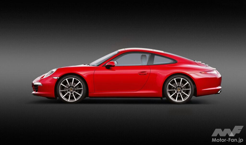 「991」型のポルシェ911のサイドビュー