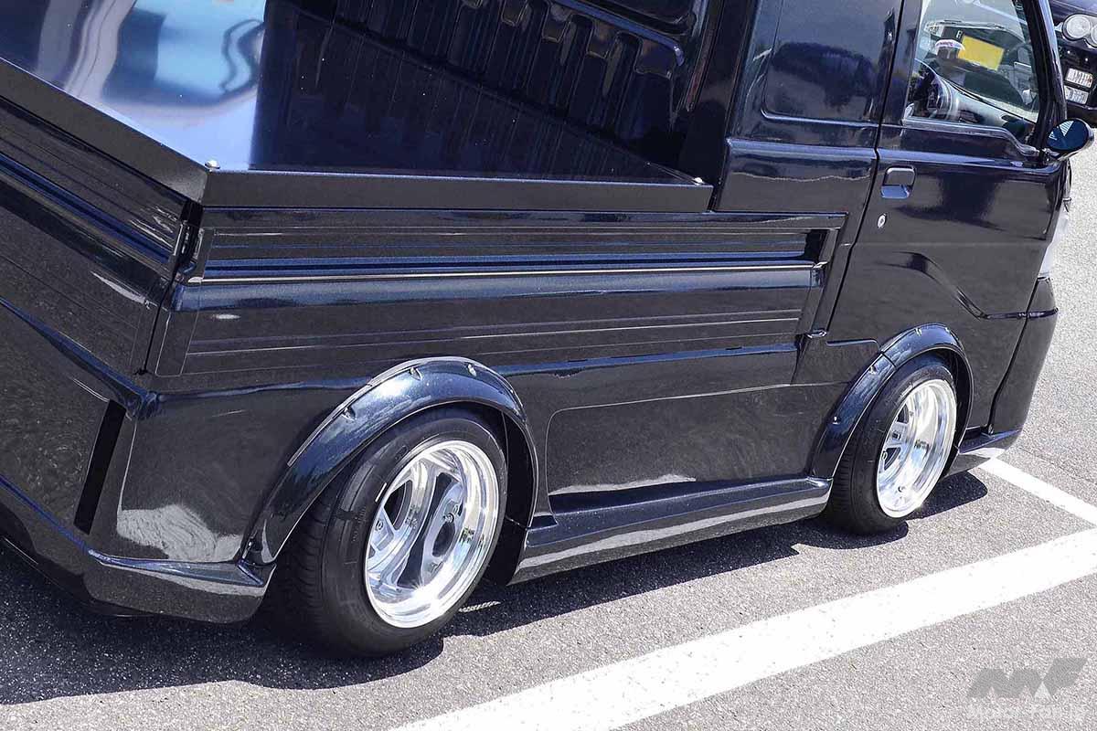 リア11J！「ディスクが見えません！」ハイゼットトラックで極太ホイールを履きこなす！