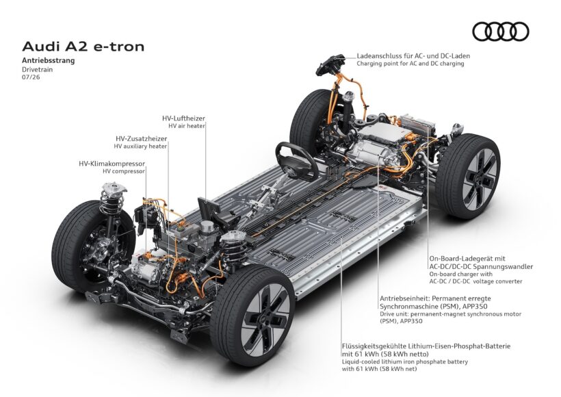 「アウディ A2 e-tron」のフル電動パワートレイン。