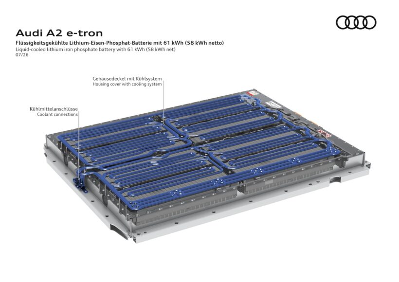 「アウディ A2 e-tron」のリン酸鉄リチウム（LFP）バッテリー。