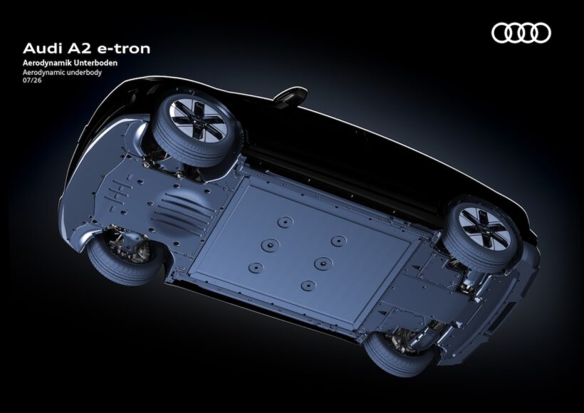 「アウディ A2 e-tron」のアンダーボディ。