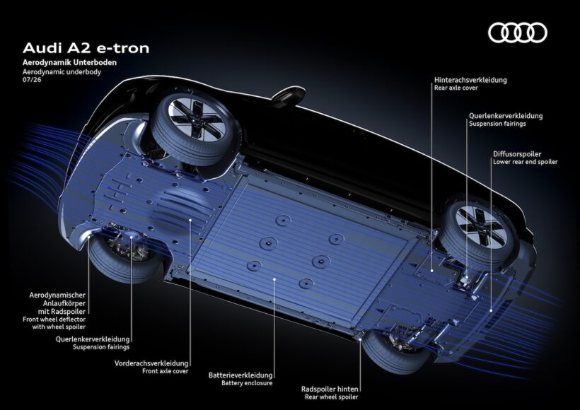 「アウディ A2 e-tron」のアンダーボディ。