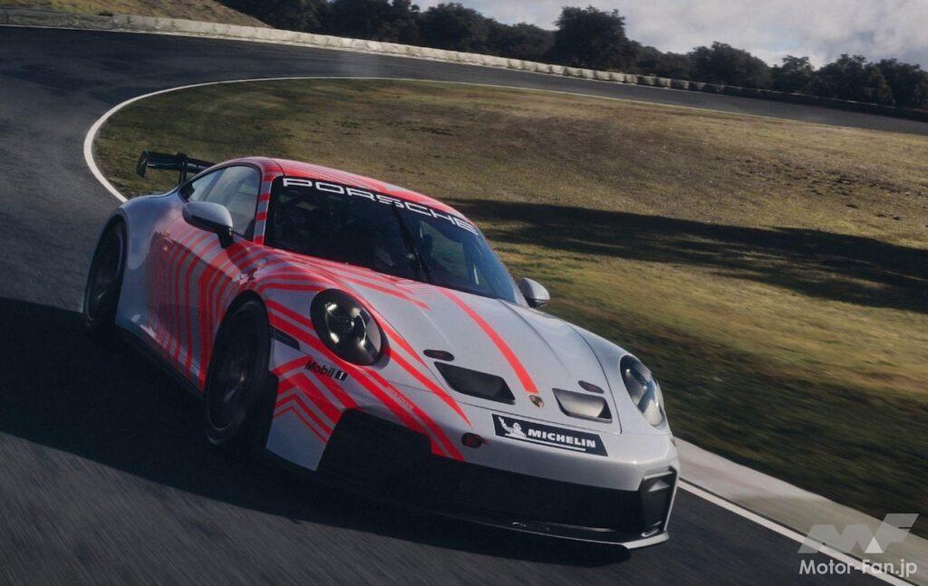 新型カスタマー向けレーシングカー「ポルシェ 911 チャレンジ」の走行シーン。