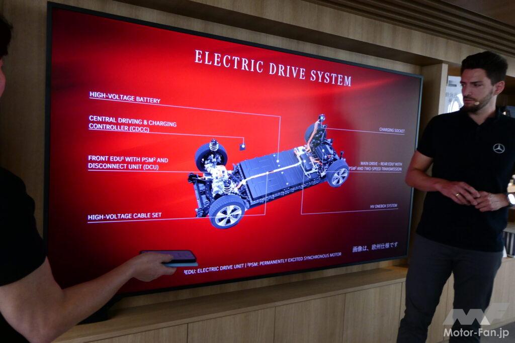 電動ドライブシステムの注目ポイント。画像では2モーター仕様だが、日本導入モデルはRWDの1モーター仕様のみ。