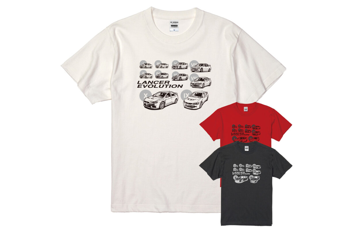 「ランエボの進化を一枚に凝縮」歴代モデルを描いた三菱公認Tシャツ発売！