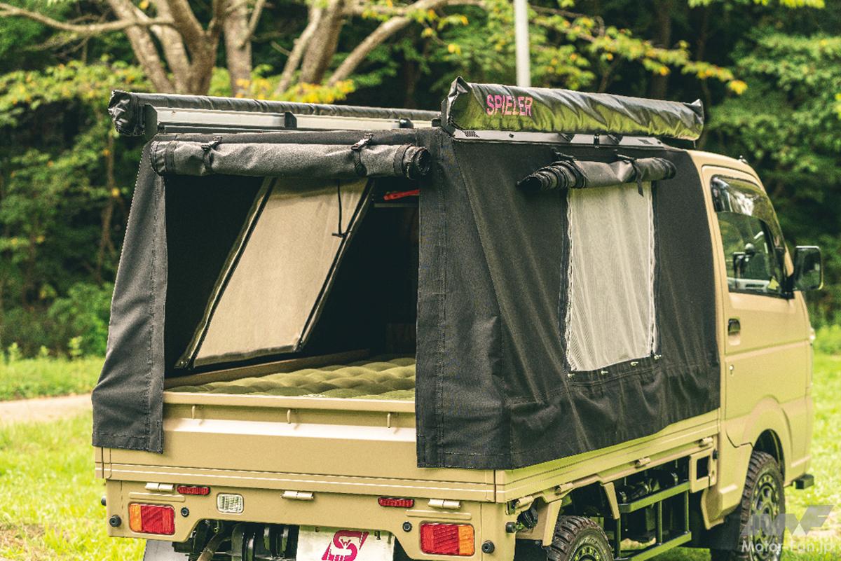 「加工なしボルトオンのラックフレーム+専用テント」のラクトラで快適な軽トラ荷台泊を手に入れよう！