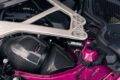 HKSのハイフロータービン＆サブコンピューターからなるターボキットで最高出力は703PSへ。ほかにイヴェンチュリのエアインテークシステムも組み合わされる。最高出力よりも、中低速域で一段と分厚くなったトルク性能をストリートでは明確に感じる。
