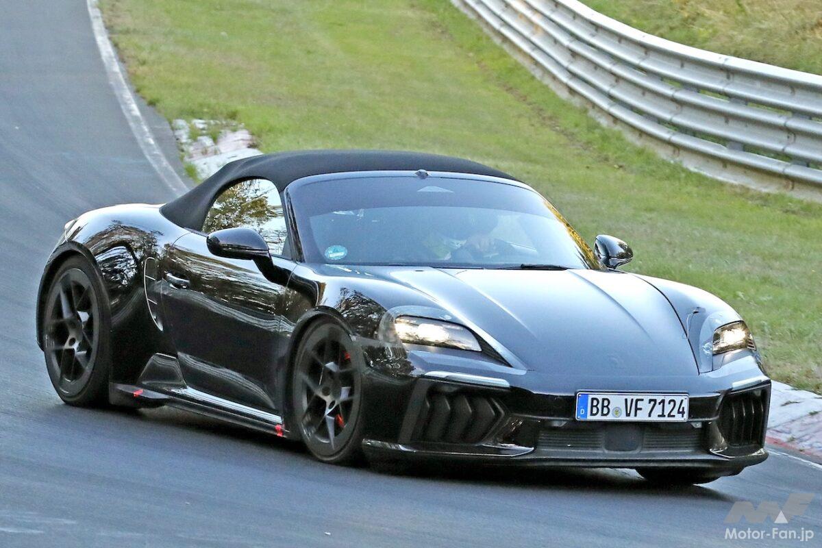 見えた、ポルシェ『718ボクスターEV』市販仕様! 4WD×T字型バッテリー採用の600ps級! 内燃エンジン仕様も待機中!? 【最新スクープ写】