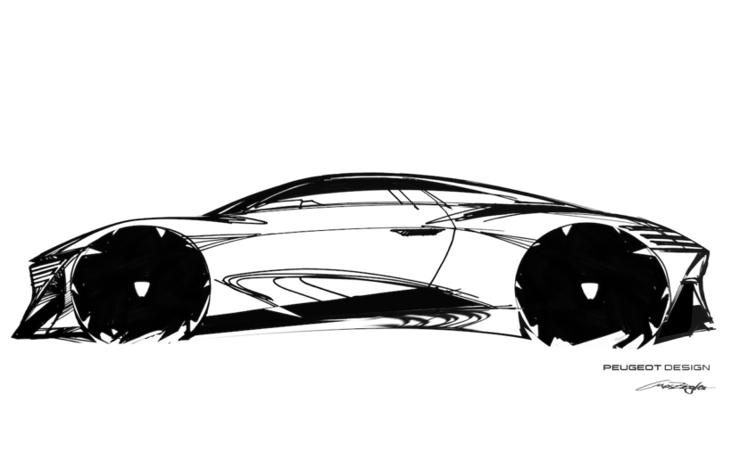 フル電動コンセプト「プジョー RCZ ビジョン」のデザインスケッチ。