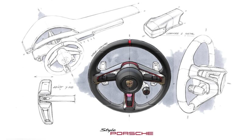ミッドシップハイパースポーツ「ポルシェ ミッション S」のデザインスケッチ。