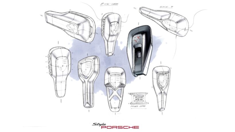 ミッドシップハイパースポーツ「ポルシェ ミッション S」のデザインスケッチ。